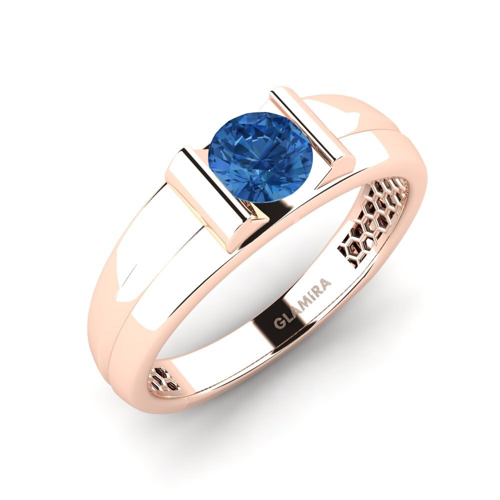 Oro Rosso 585 Zircone Blu Scuro Anello da uomo Kuchi
