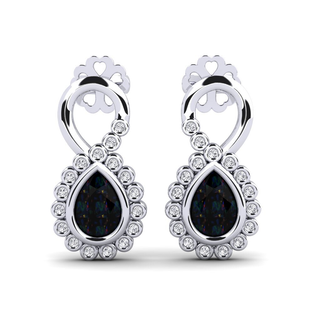950 Platinum Black Opal Women's Earring Kukutana