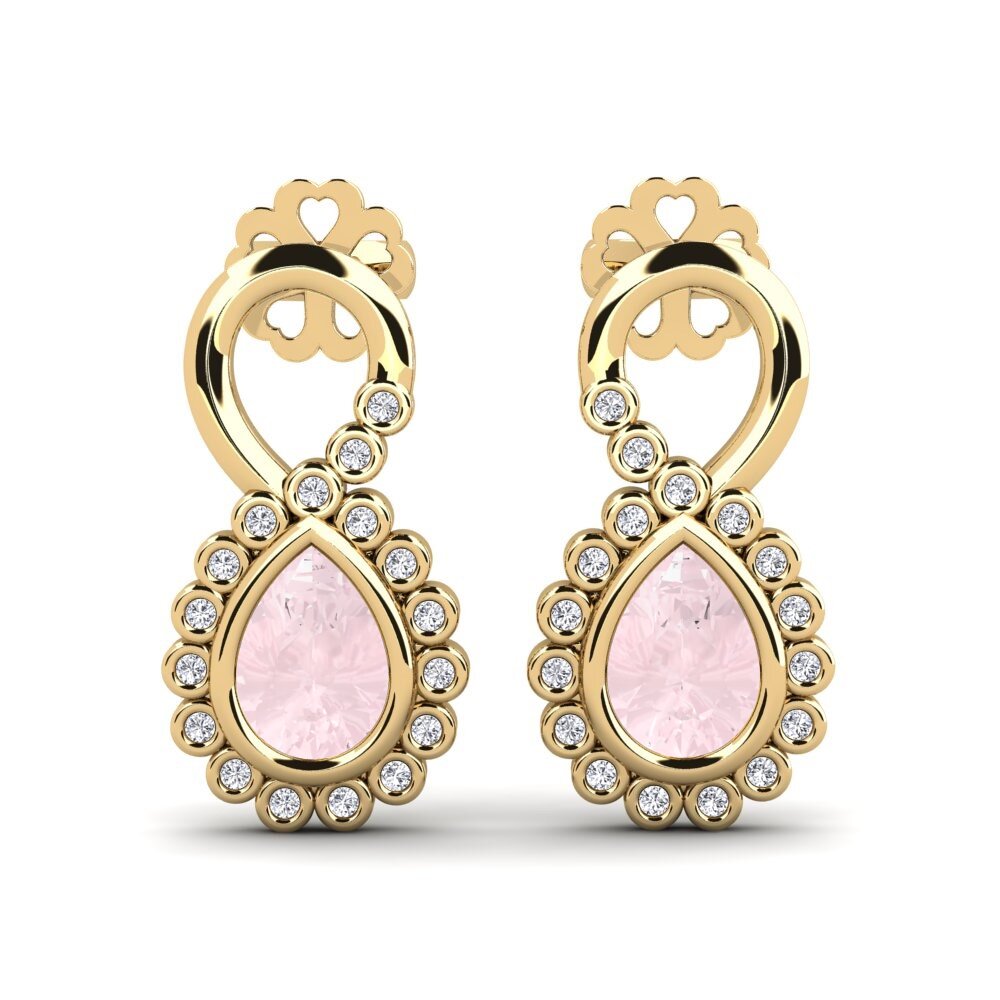 18ct Yellow Gold Rose Quartz Women's Earring Kukutana