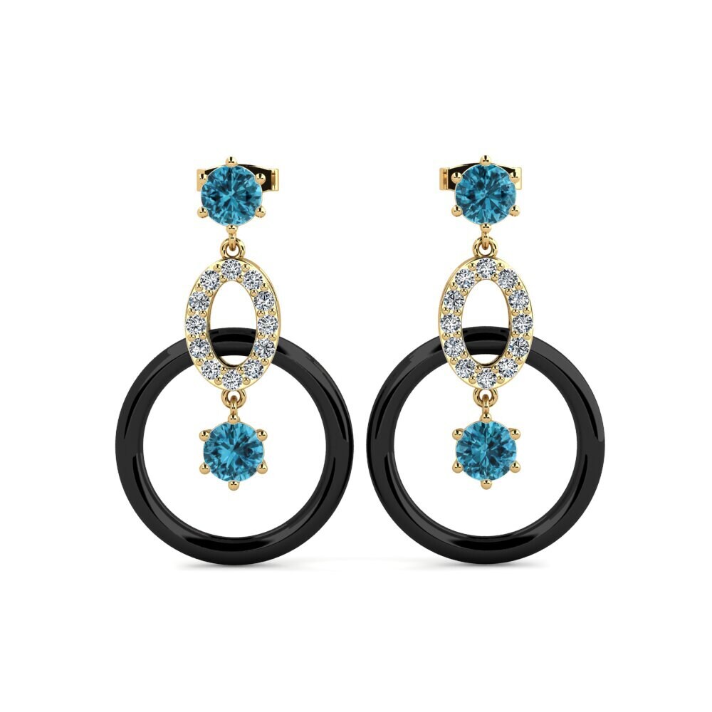 14ct Yellow Gold Blue Zircon Women's Earring Kulp