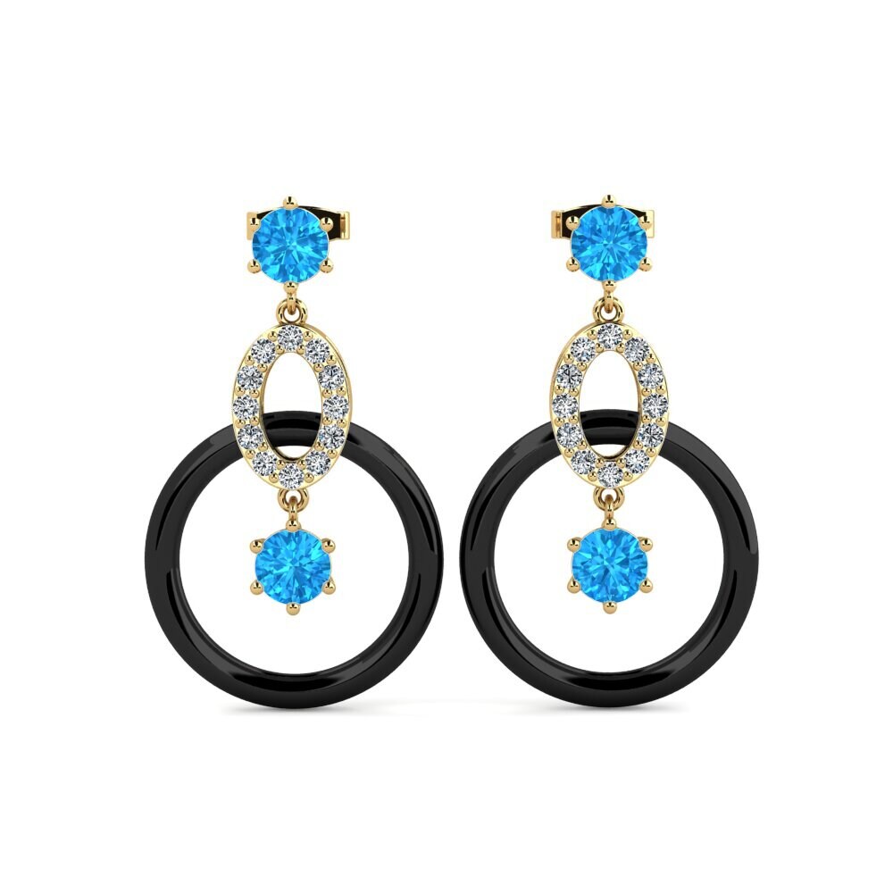 14ct Yellow Gold Blue Topaz Women's Earring Kulp