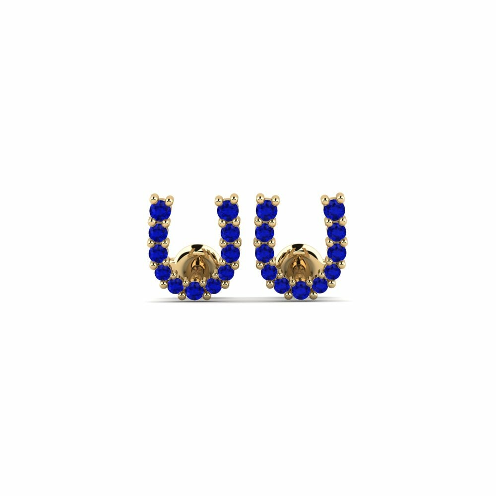 14ct Yellow Gold Round Sapphire Women's Earring Kusinhta