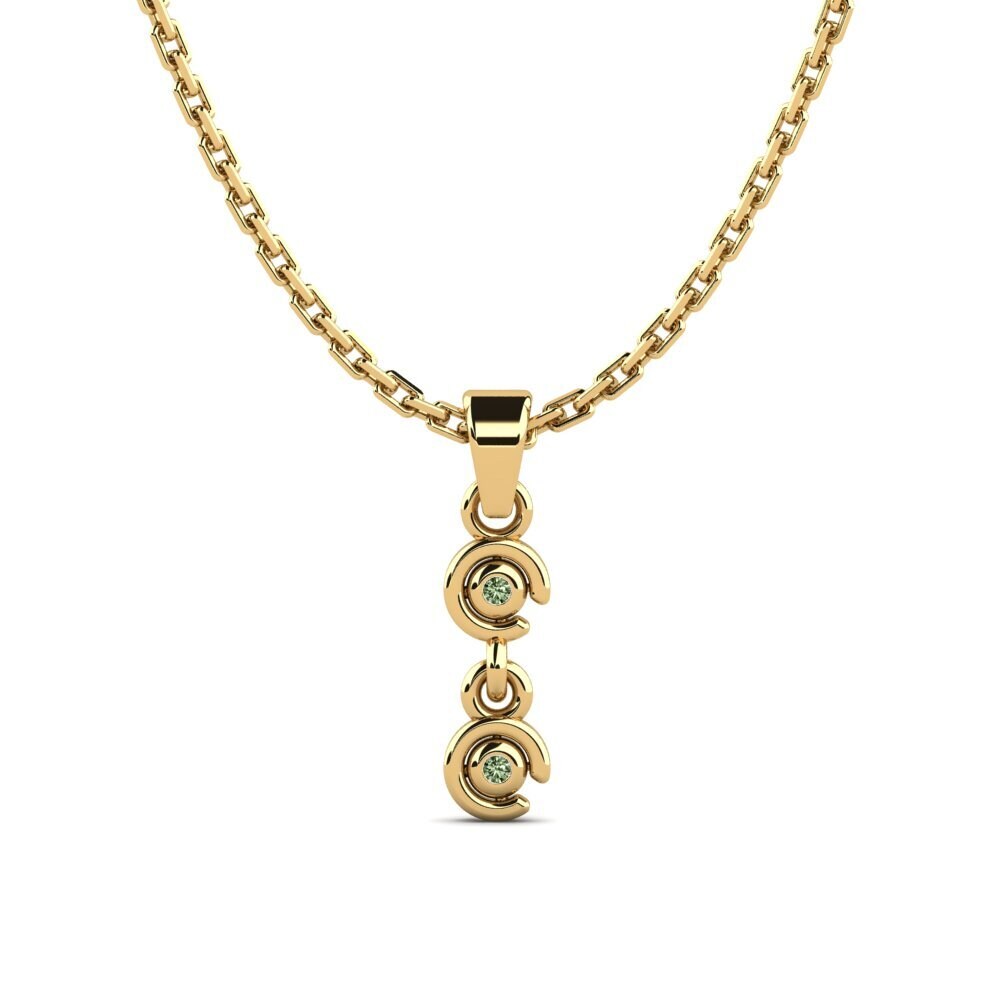 14k Oro Amarillo Diamante Verde Colgante de Mujer Kuss