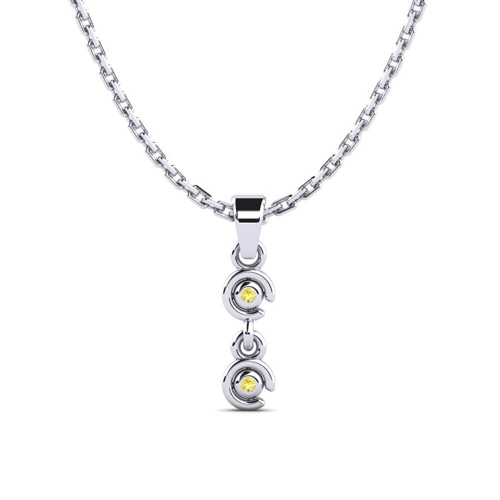 18k Oro Blanco Zafiro amarillo Colgante de Mujer Kuss