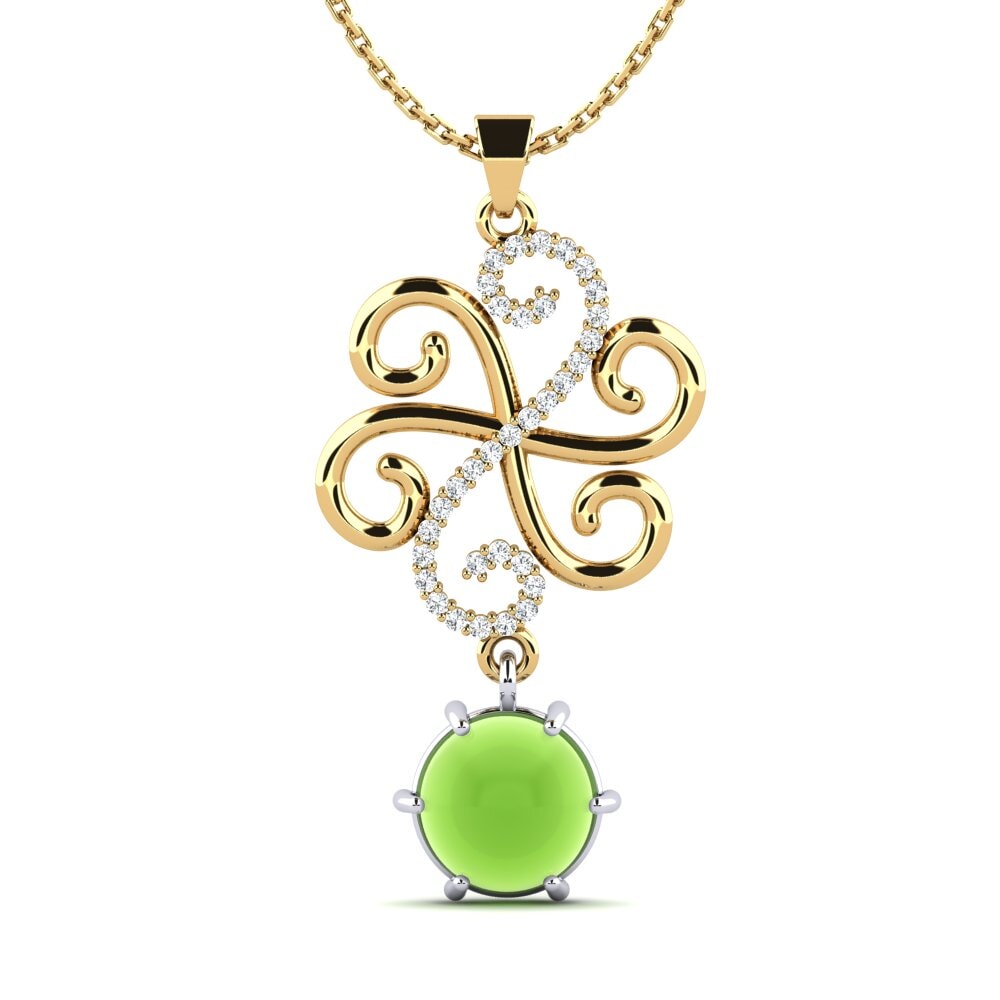 18k Oro Amarillo & Blanco Peridoto Cabujón Colgante de Mujer Kyel