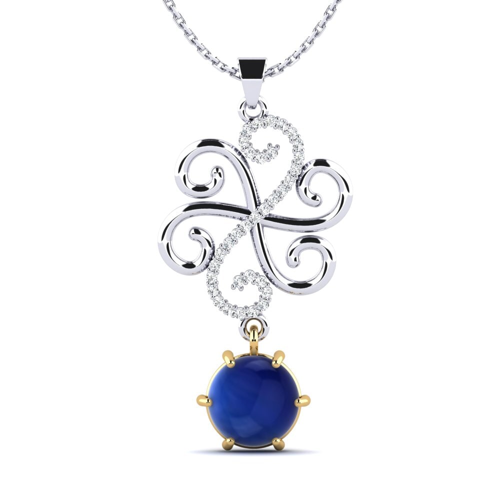 14ct White & Yellow Gold Cabochon Sapphire Women's Pendant Kyel