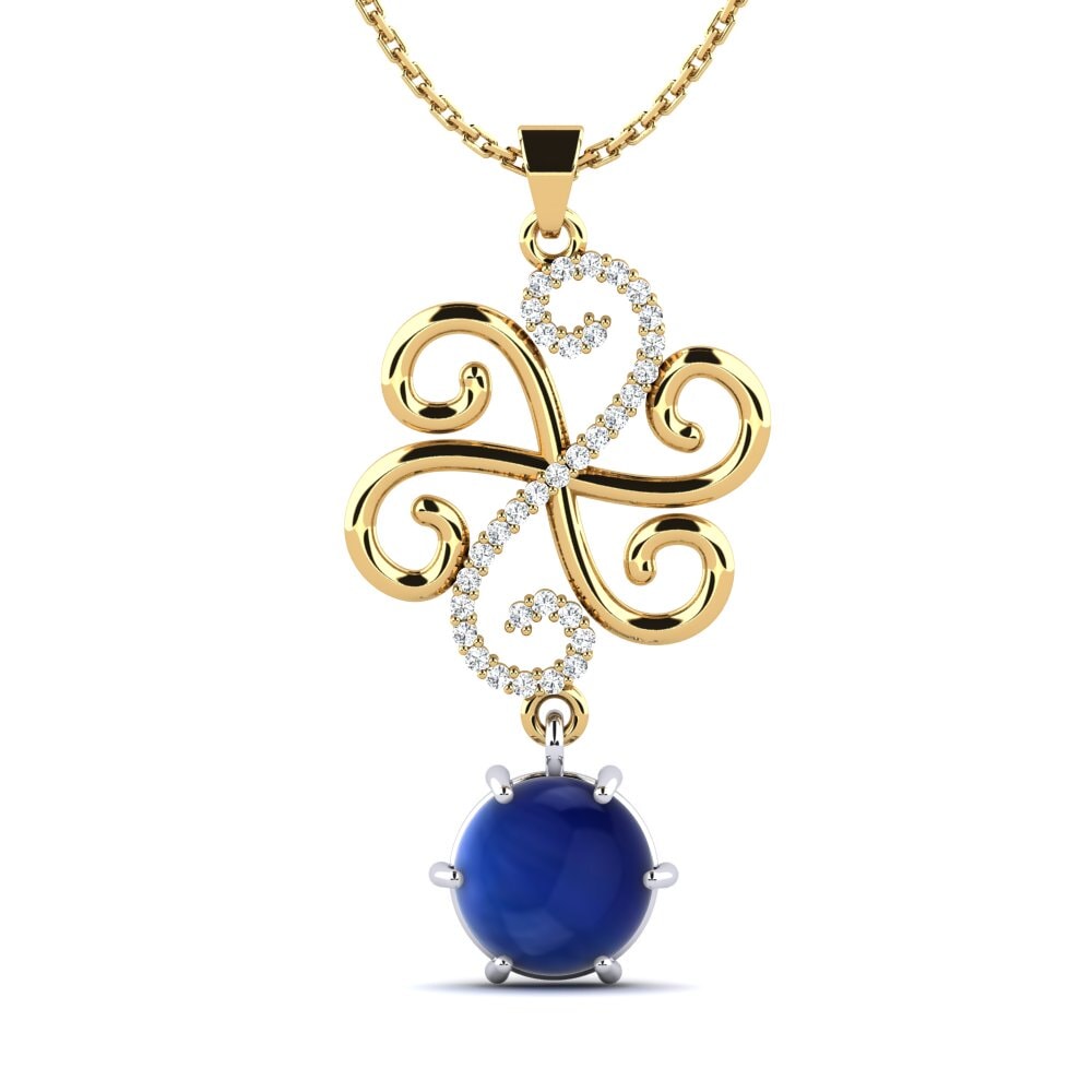 14ct Yellow & White Gold Cabochon Sapphire Women's Pendant Kyel
