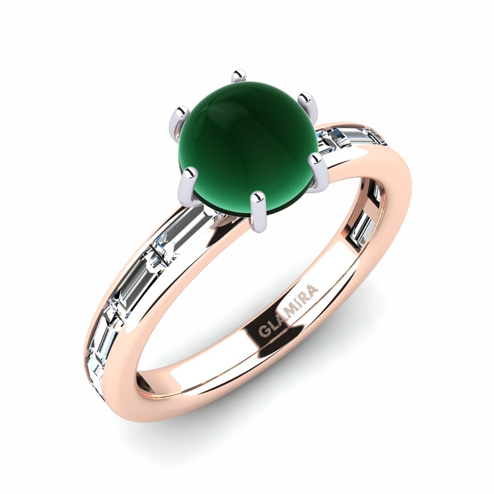 Or Rose& Blanc 18k Émeraude Cabochon Bague Kyllie