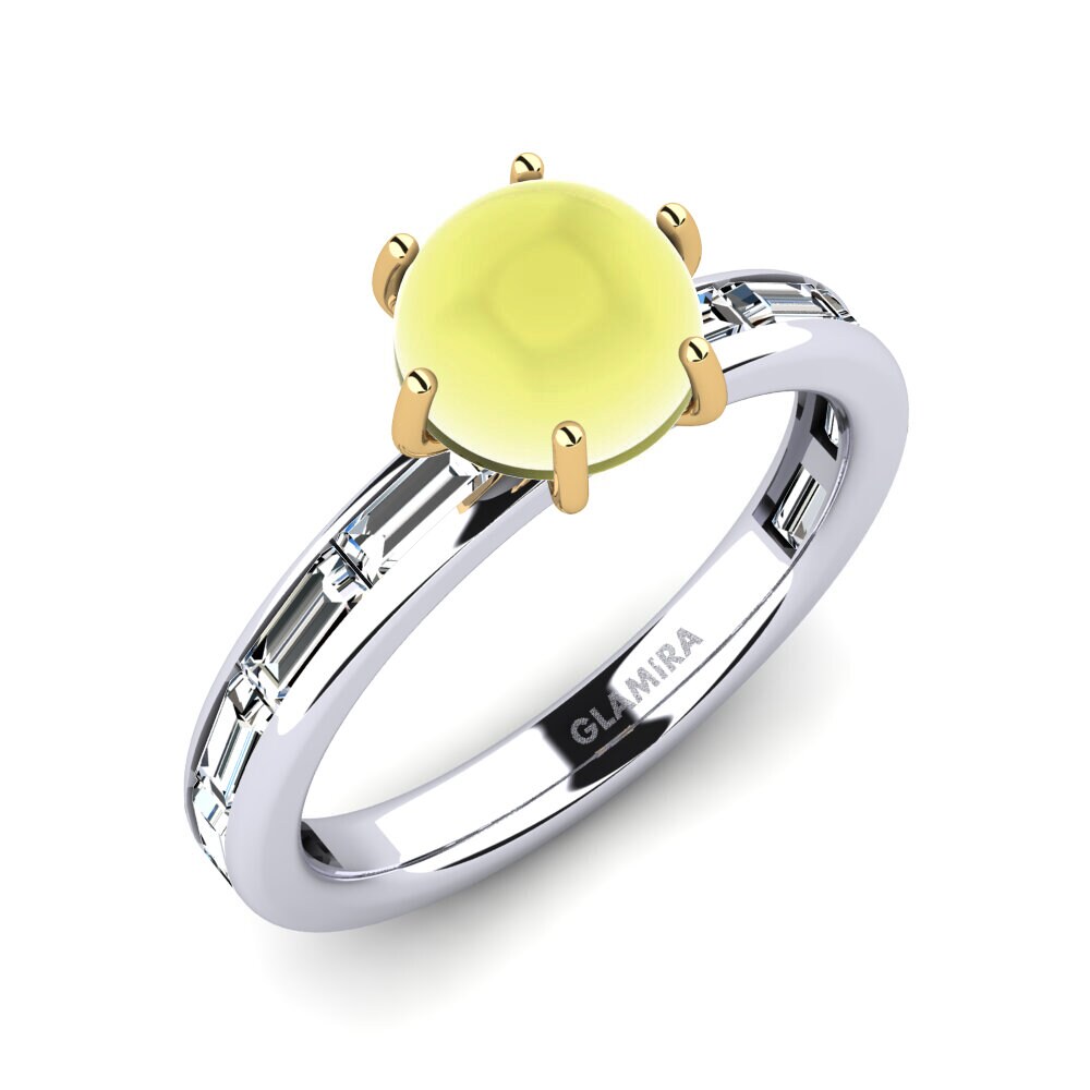 Or Blanc & Jaune 14k Topaze Citron Cabochon Bague Kyllie