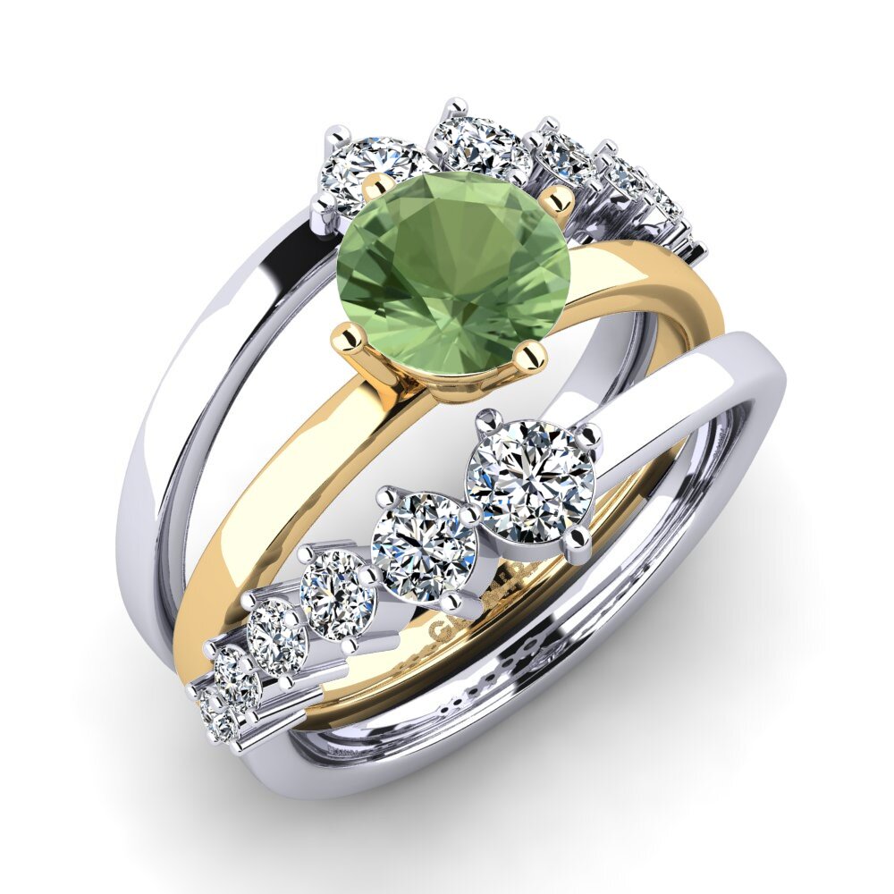 14ct White / Yellow Gold Green Sapphire Ring Kylo SET