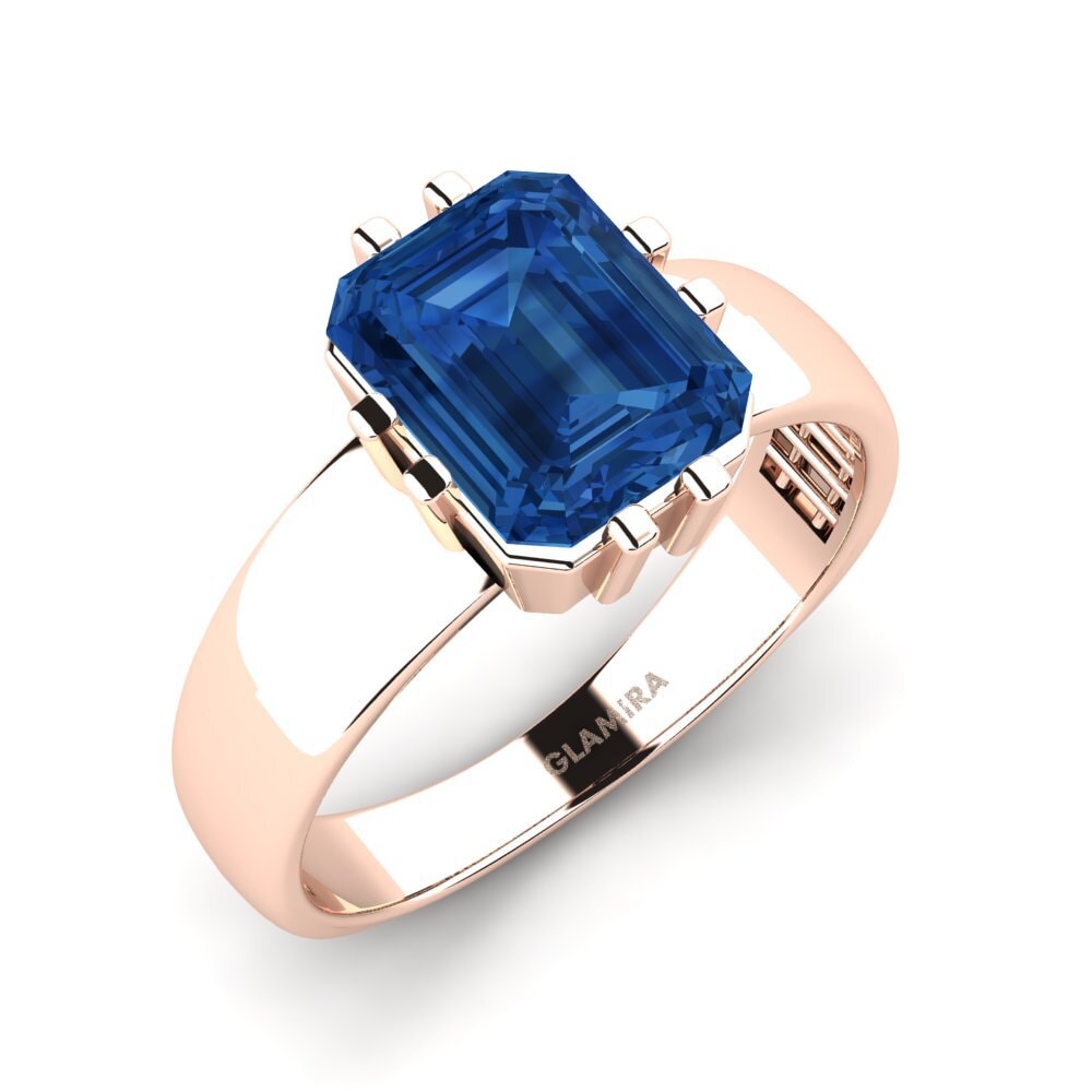 Oro Rosso 585 Zircone Blu Scuro Anello da uomo Laban