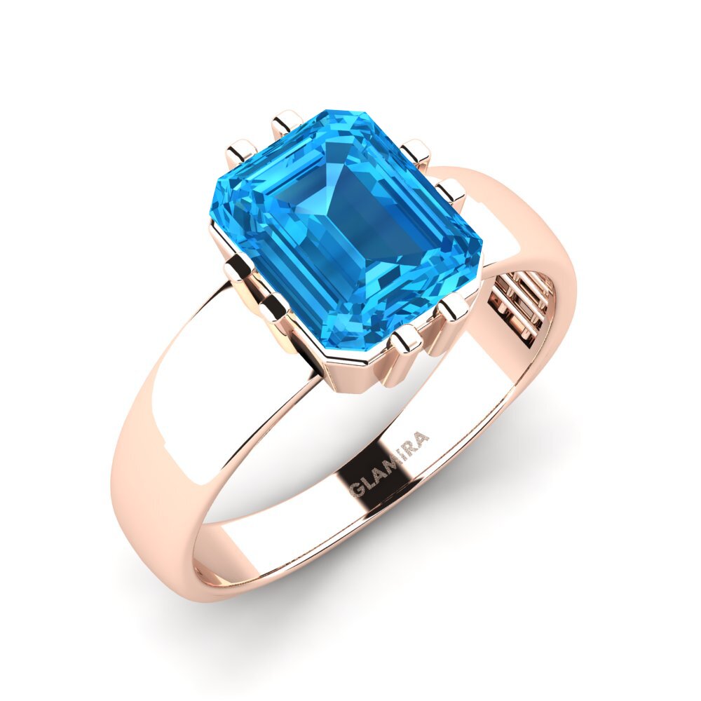 Oro Rosso 375 Topazio Azzurro Anello da uomo Laban