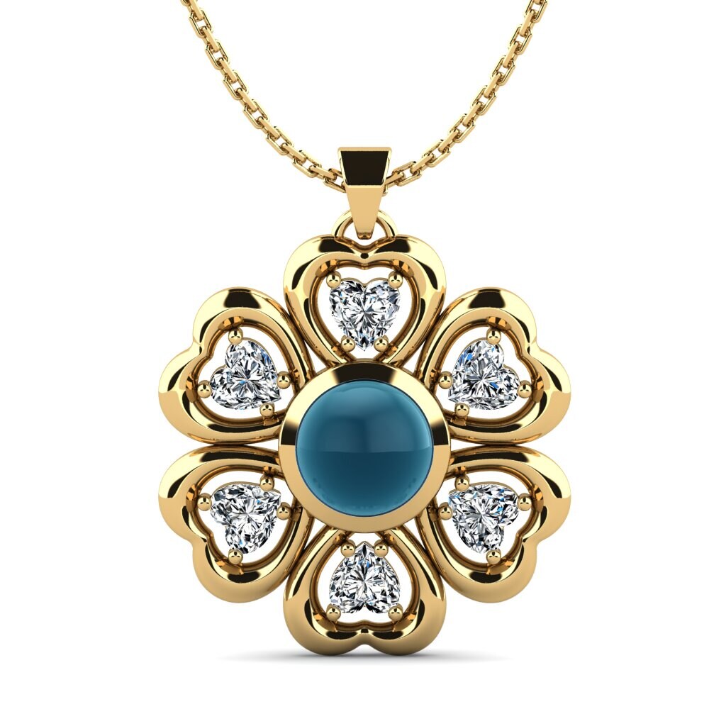 14k Oro Amarillo Topacio Azul Londres Cabujón Colgante de Mujer Labritney