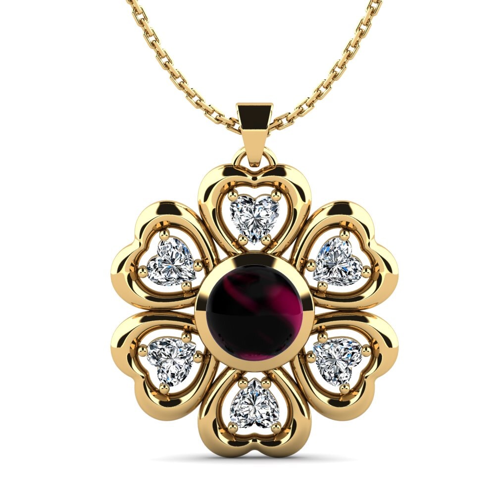 18k Oro Amarillo Granate Rhodolite Cabujón Colgante de Mujer Labritney