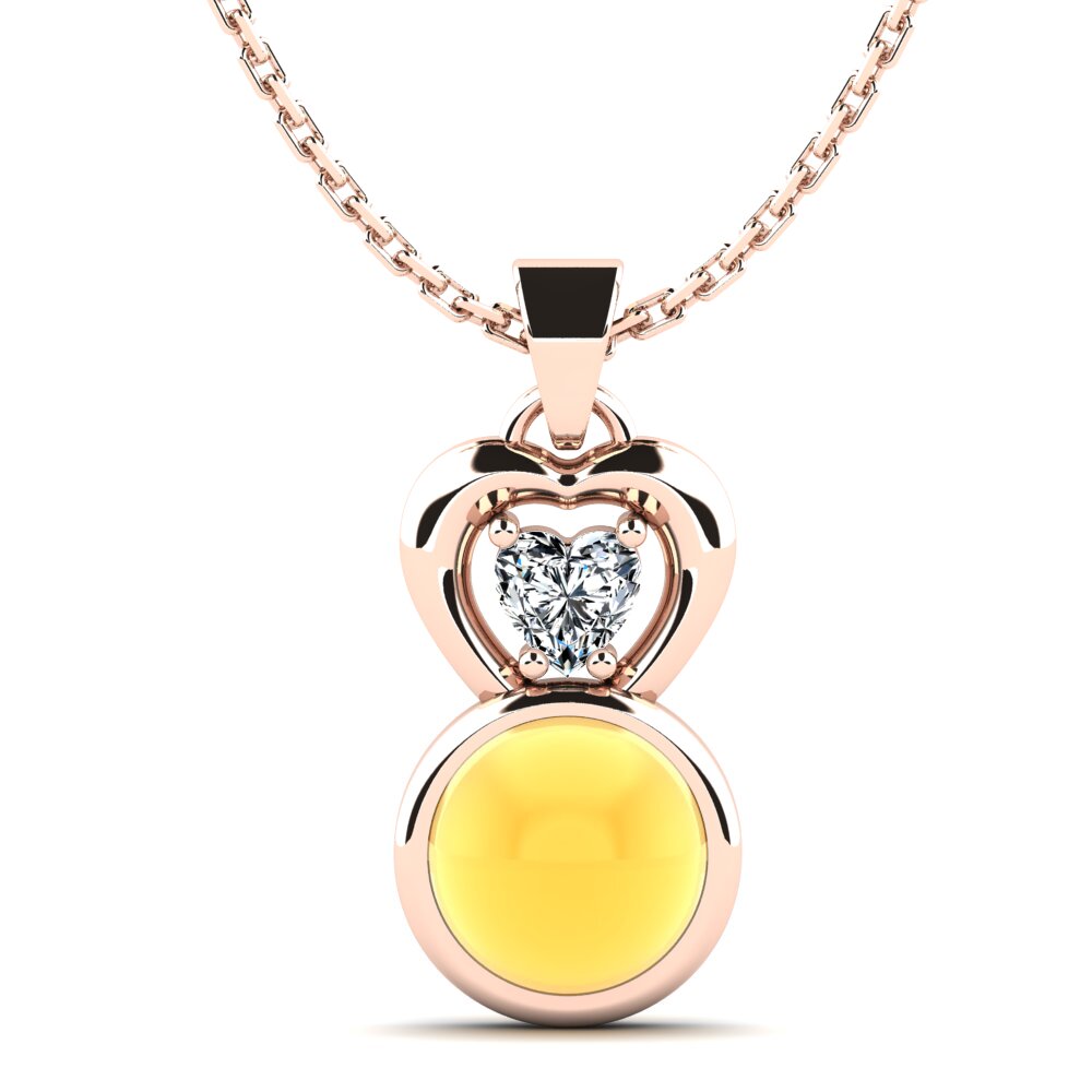 14k Oro Rosa Citrino Cabujón Colgante de Mujer Lacara