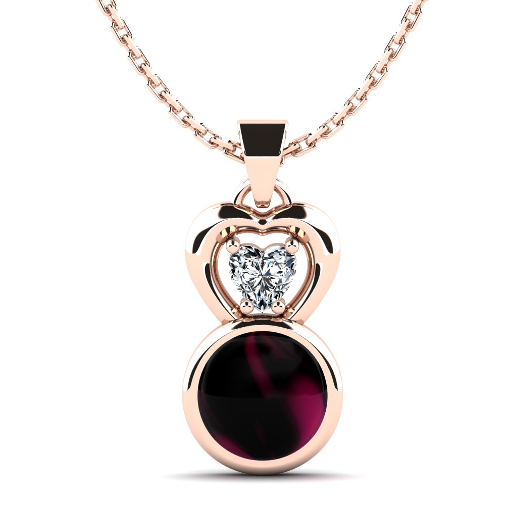 14k Oro Rosa Granate Rhodolite Cabujón Colgante de Mujer Lacara