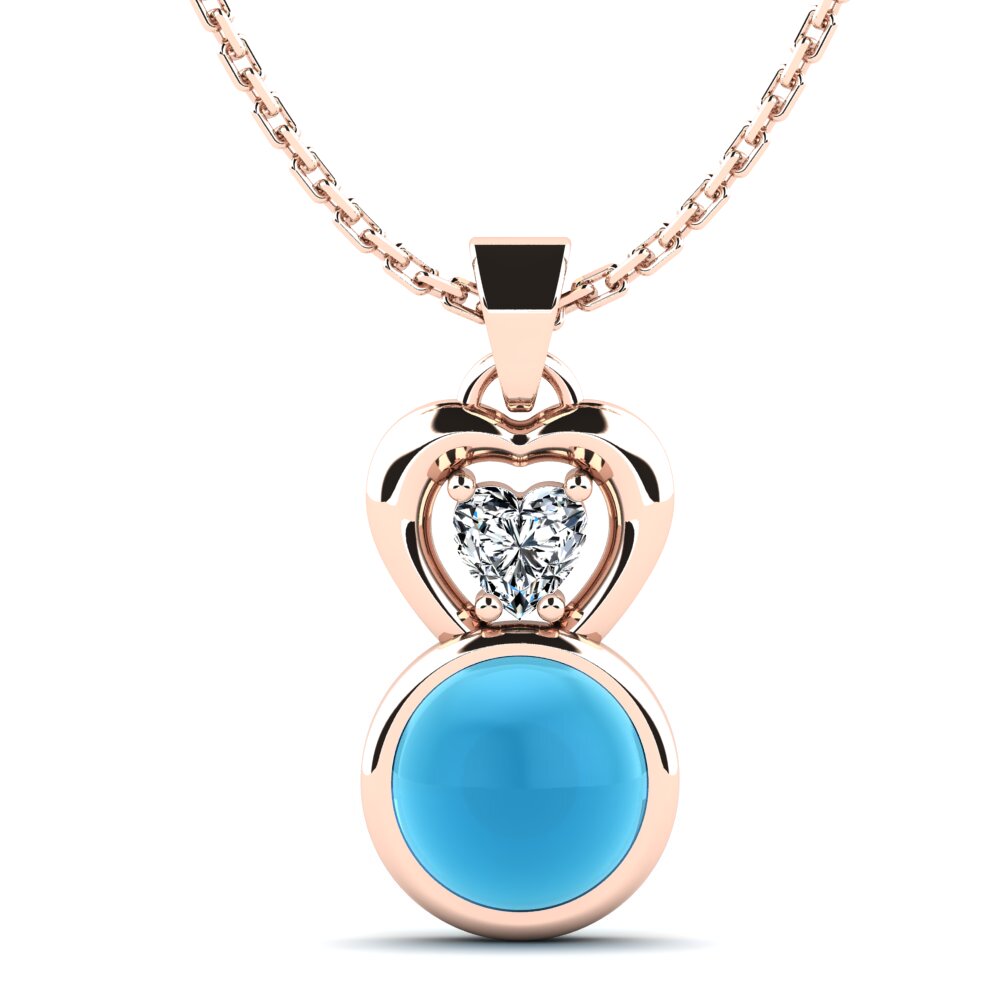 14k Oro Rosa Topacio Azul Cabujón Colgante de Mujer Lacara