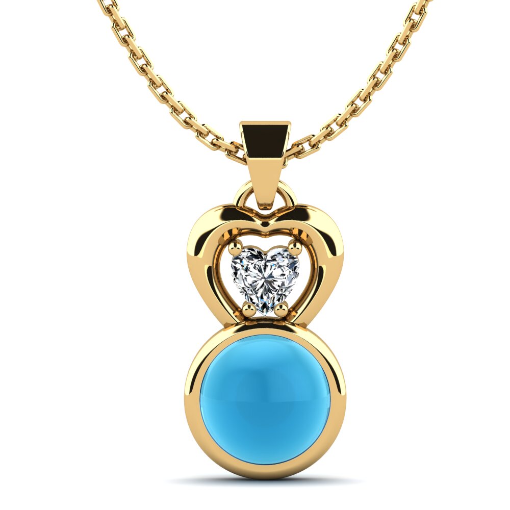 18k Oro Amarillo Topacio Azul Cabujón Colgante de Mujer Lacara