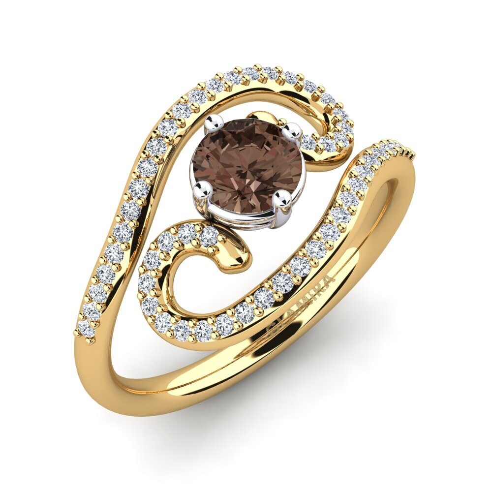 9ct Yellow & White Gold Smoky Quartz Ring Loncro