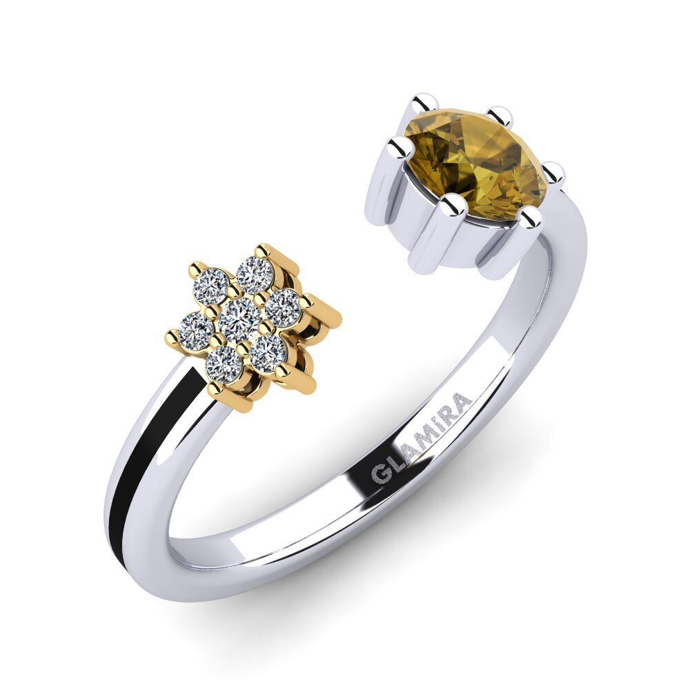 Or Blanc & Jaune 9k Zircon Brun Bague Laci
