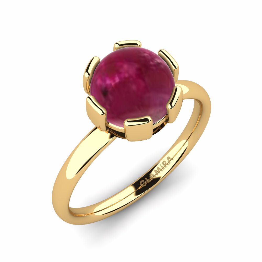Or Jaune 18k Rubis Cabochon Bague Lacole