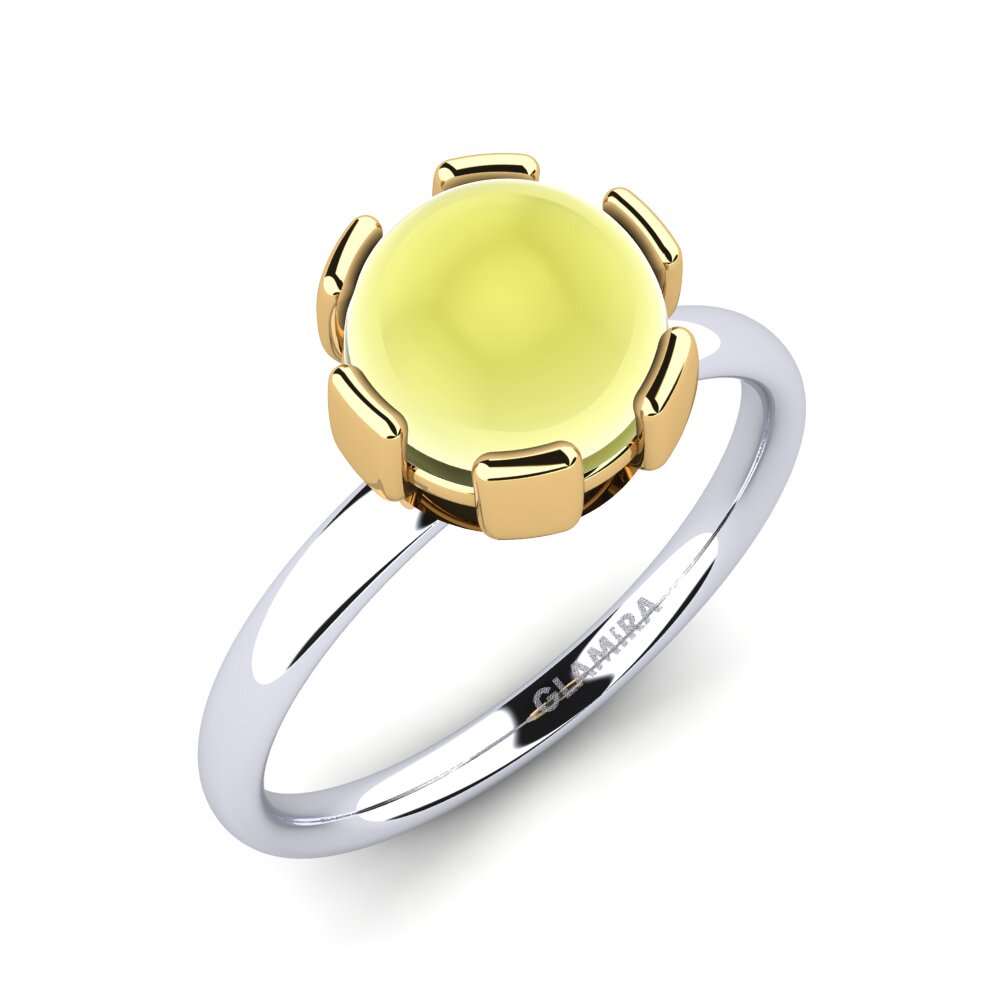 Or Blanc & Jaune 14k Topaze Citron Cabochon Bague Lacole