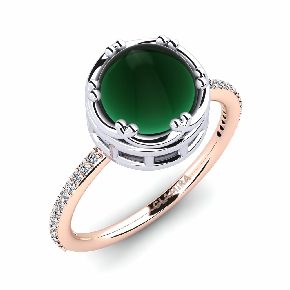 Or Rose& Blanc 18k Émeraude Cabochon Bague Lacoya