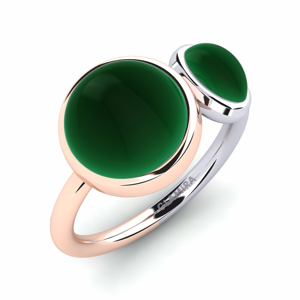 Or Rose& Blanc 18k Émeraude Cabochon Bague Lacrista