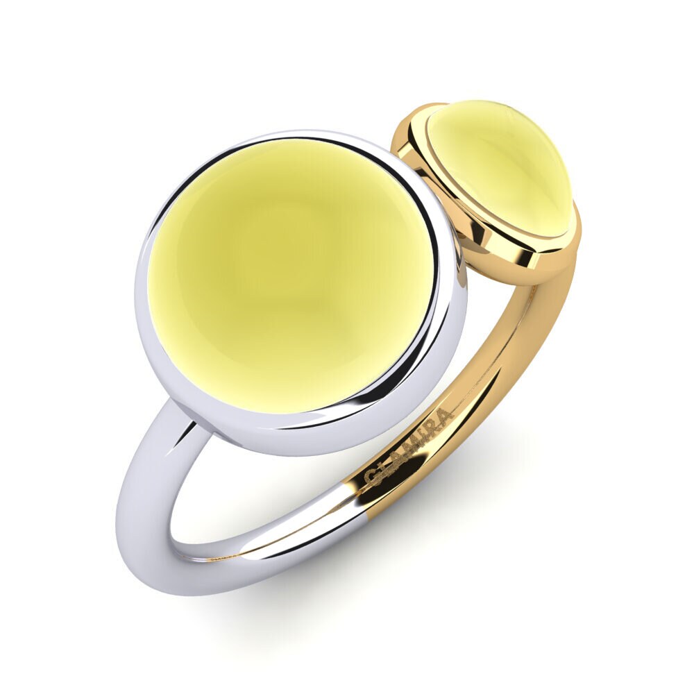 Or Blanc & Jaune 14k Topaze Citron Cabochon Bague Lacrista