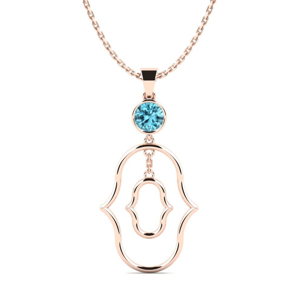 14k Oro Rosa Circón Azul Colgante de Mujer Lacui
