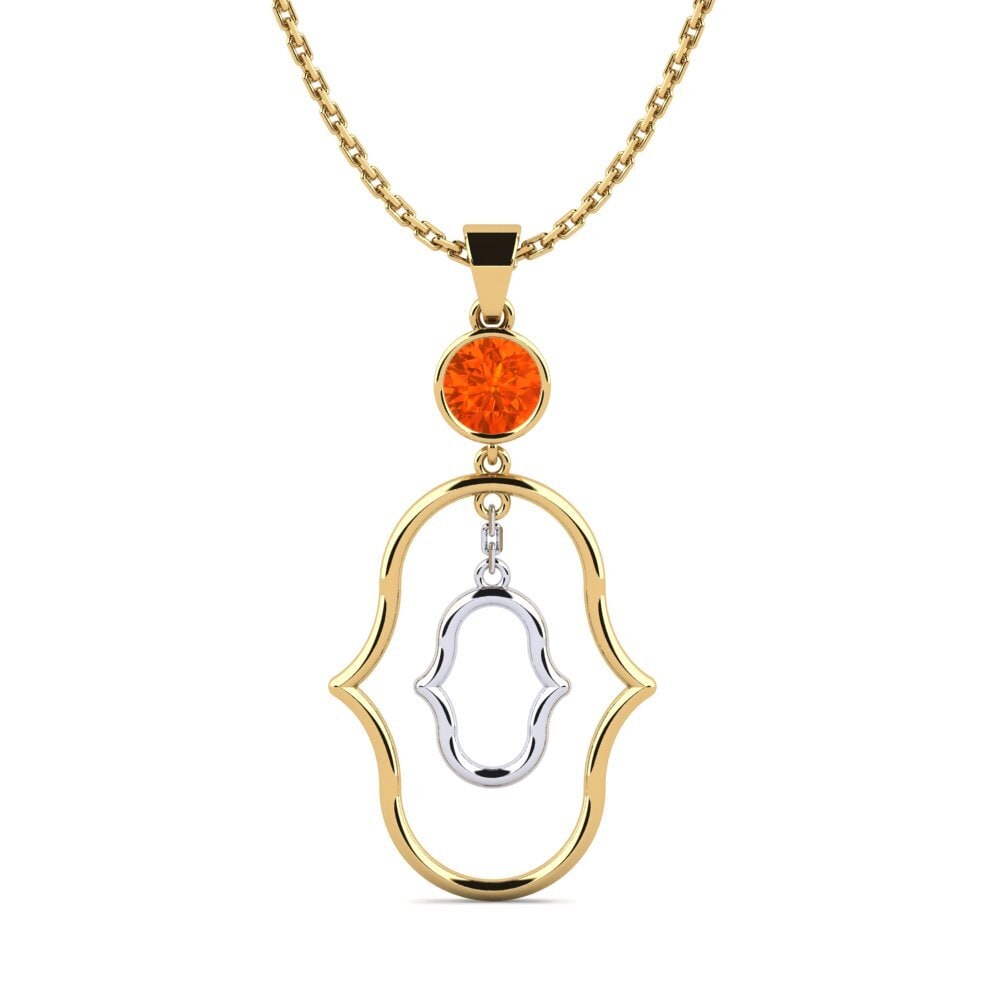 14k Oro Amarillo & Blanco Ópalo Fuego Colgante de Mujer Lacui