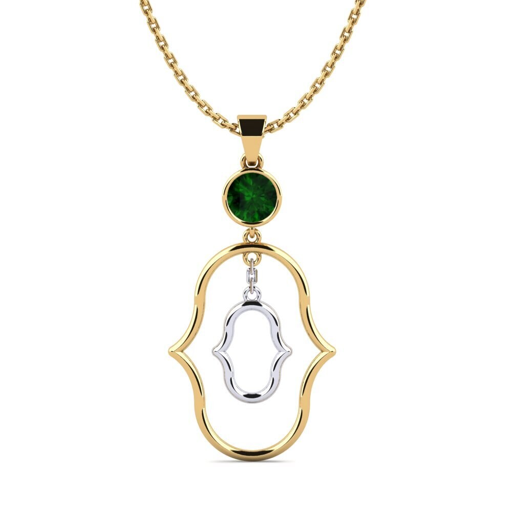 14k Oro Amarillo & Blanco Turmalina verde Colgante de Mujer Lacui
