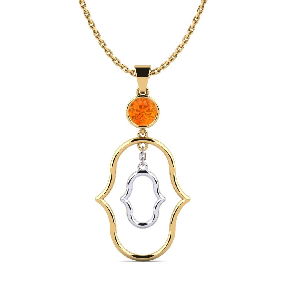14k Oro Amarillo & Blanco Zafiro Naranja Colgante de Mujer Lacui