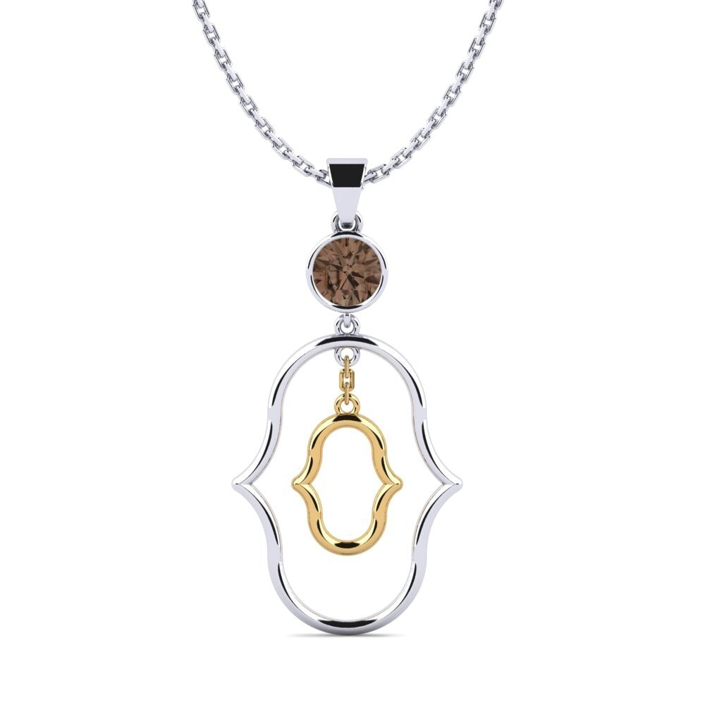 14k Oro Blanco & Amarillo Cuarzo humo Colgante de Mujer Lacui