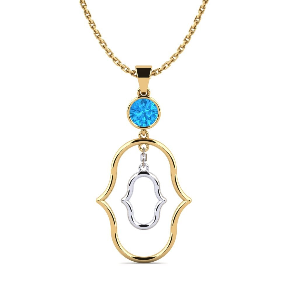 14k Oro Amarillo & Blanco Topacio azul Colgante de Mujer Lacui