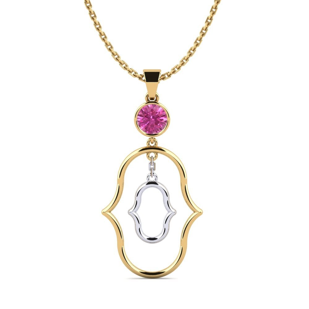9k Oro Amarillo & Blanco Topacio Rosa Colgante de Mujer Lacui