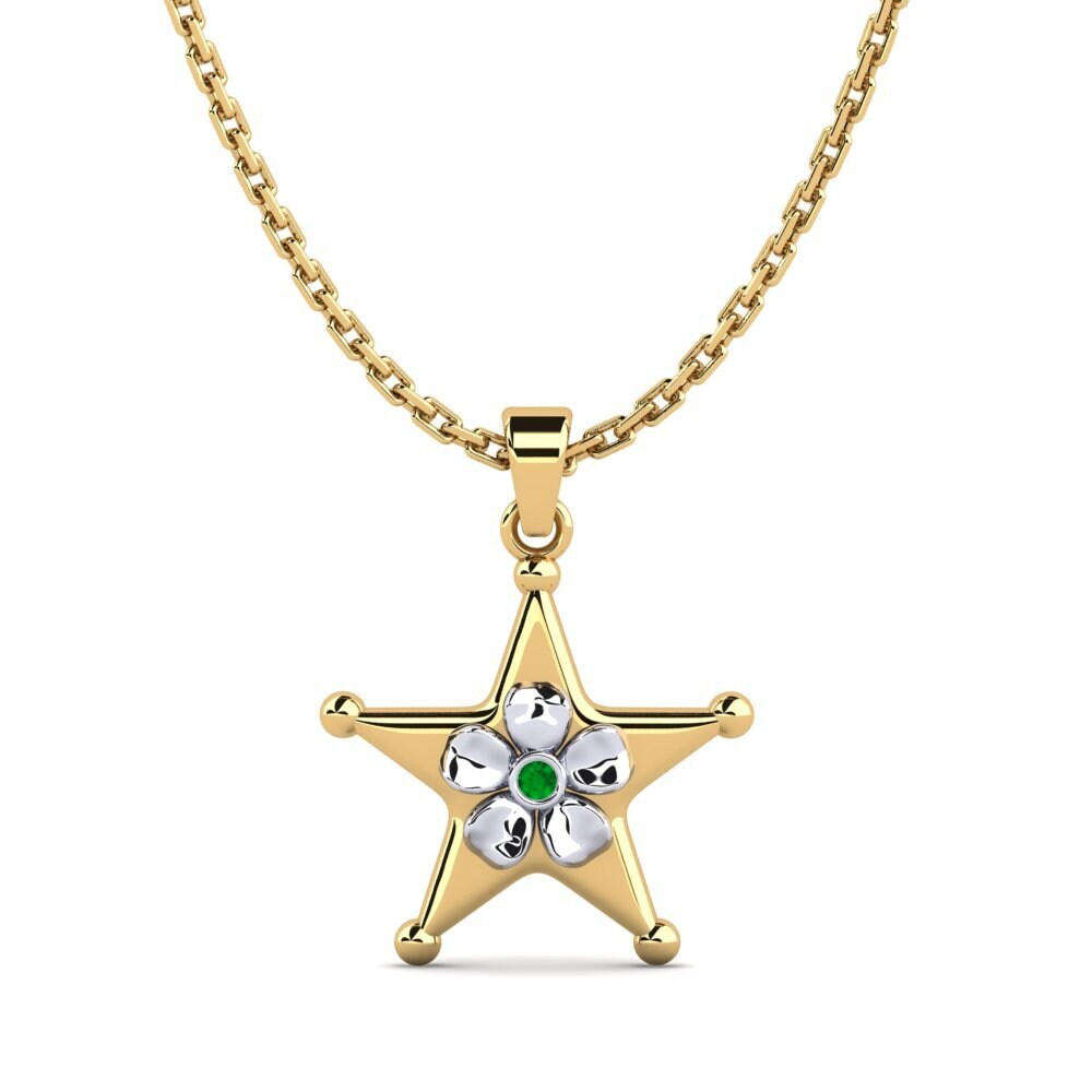 14k Oro Amarillo & Blanco Esmeralda Colgante de Mujer Lacunas