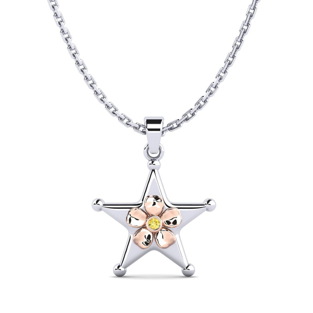 14k Oro Blanco & Rosa Zafiro amarillo Colgante de Mujer Lacunas