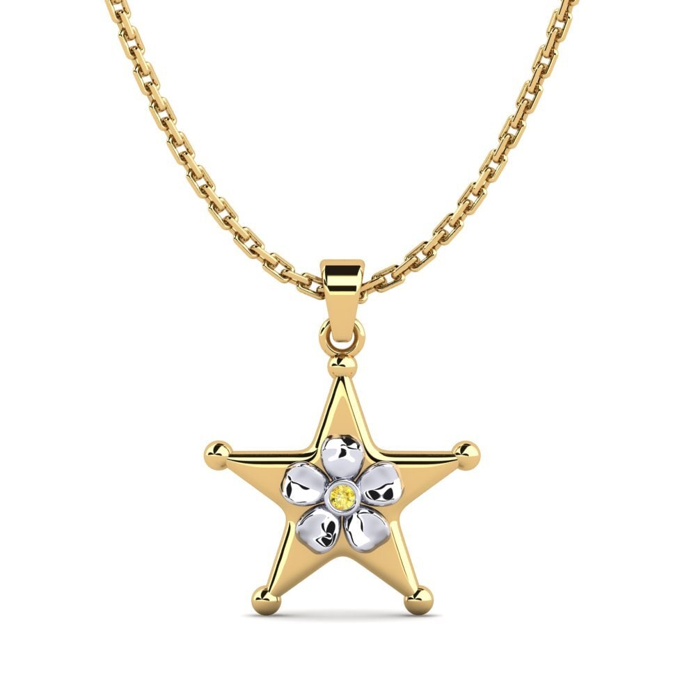 14k Oro Amarillo & Blanco Zafiro amarillo Colgante de Mujer Lacunas