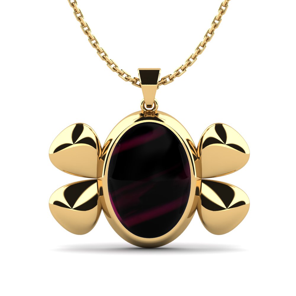 18k Oro Amarillo Granate Rhodolite Cabujón Colgante de Mujer Ladi