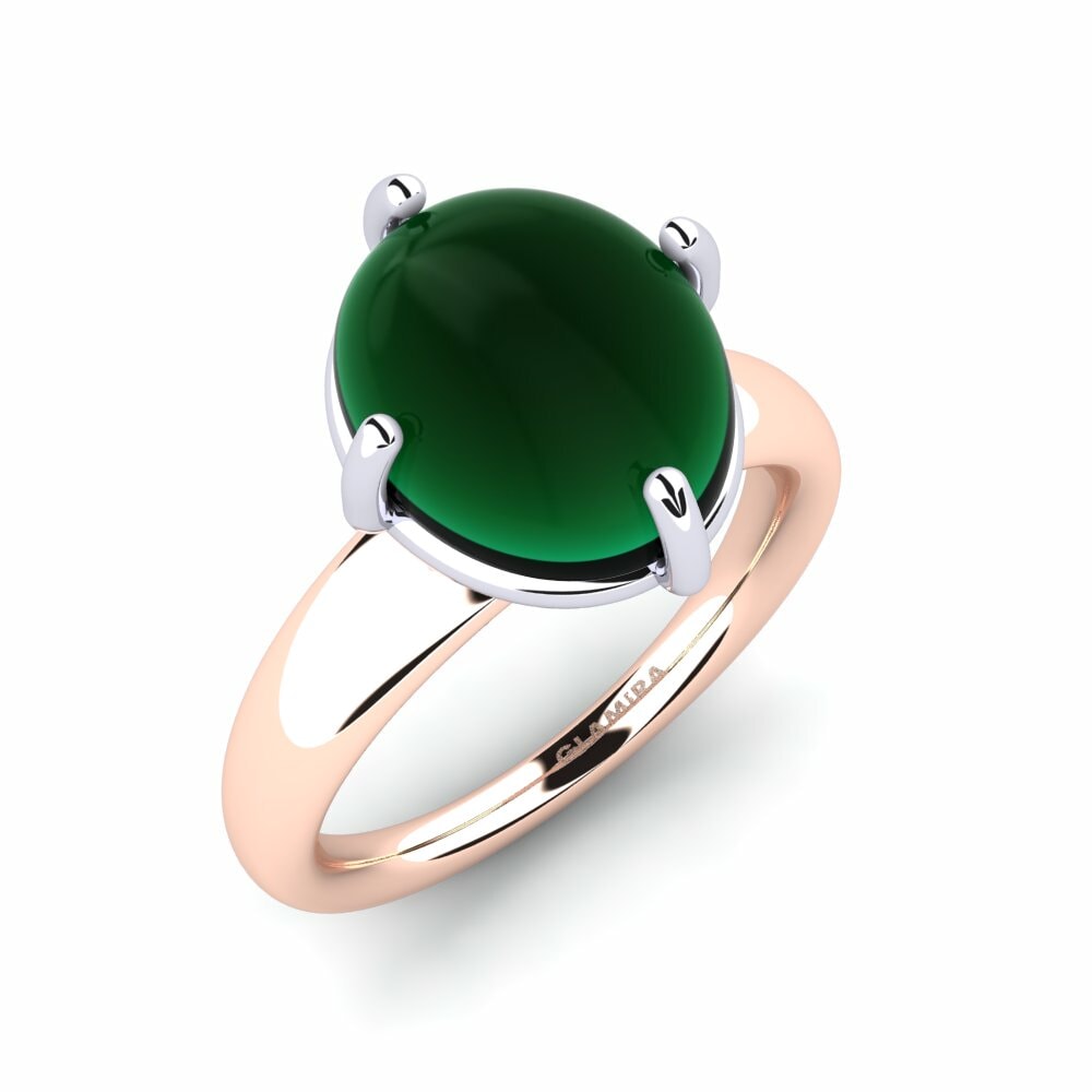 Or Rose& Blanc 18k Émeraude Cabochon Bague Lahoma
