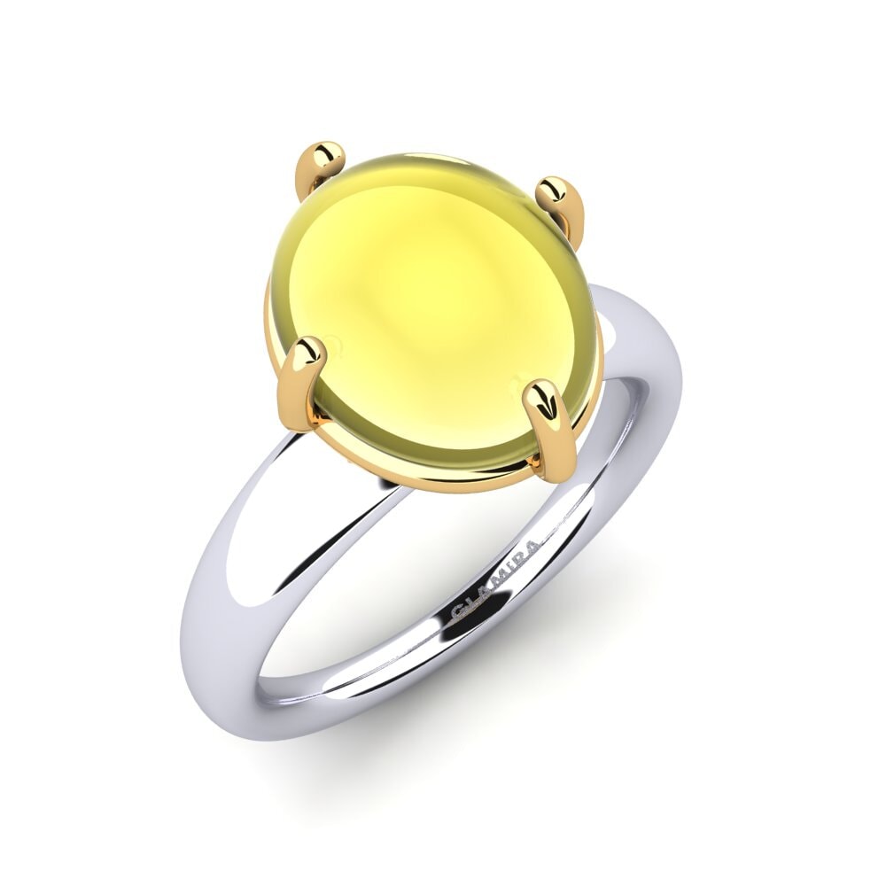 Or Blanc & Jaune 14k Topaze Citron Cabochon Bague Lahoma