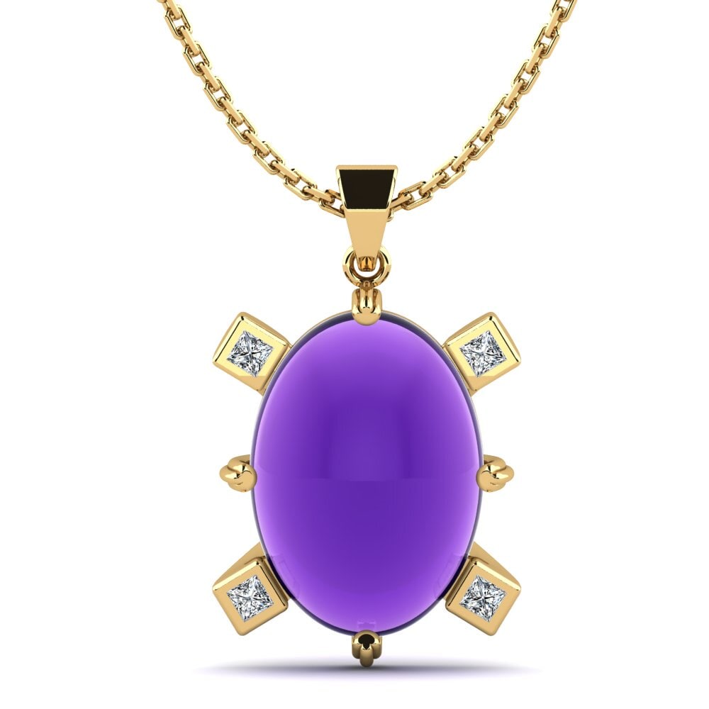 9k Oro Amarillo Amatista Cabujón Colgante de Mujer Laina