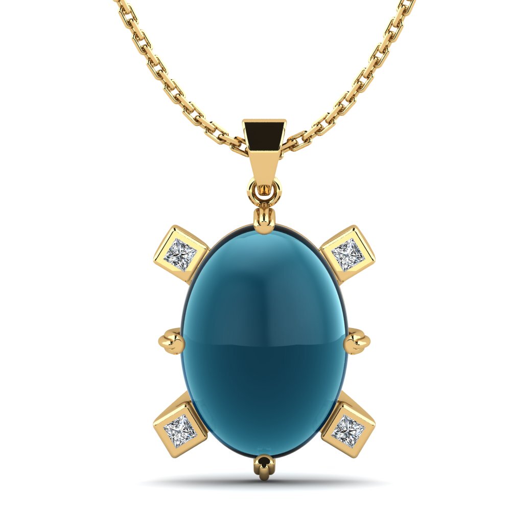 14k Oro Amarillo Topacio Azul Londres Cabujón Colgante de Mujer Laina