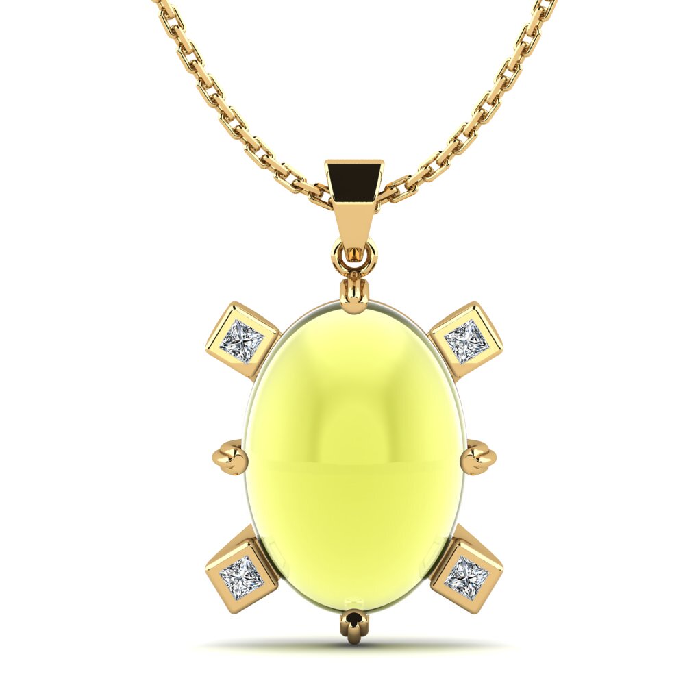 9k Oro Amarillo Topacio Limón Cabujón Colgante de Mujer Laina