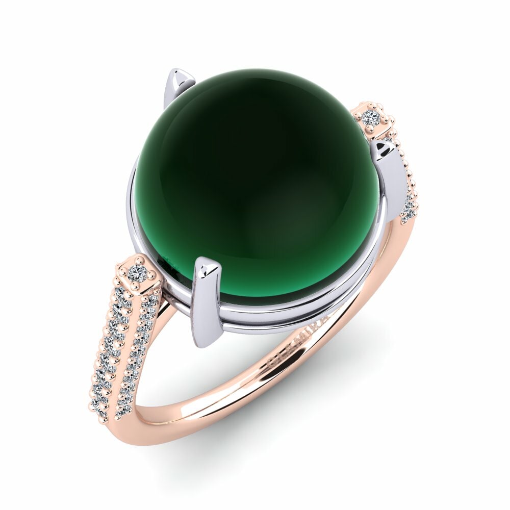 Or Rose& Blanc 18k Émeraude Cabochon Bague Lakesha