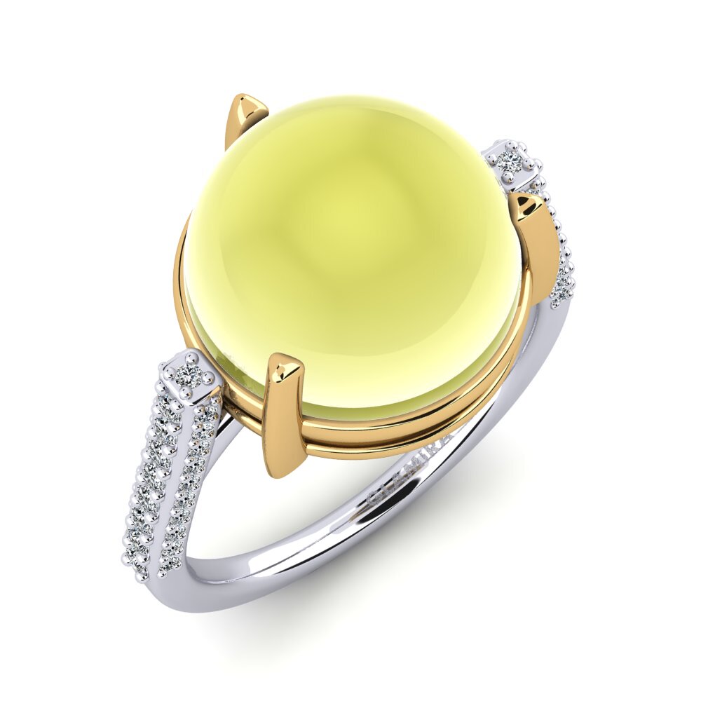 Or Blanc & Jaune 14k Topaze Citron Cabochon Bague Lakesha