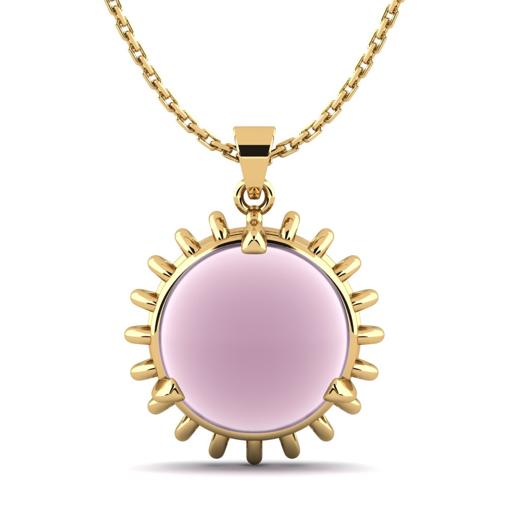 9k Oro Amarillo Cuarzo Rosa Cabujón Colgante de Mujer Laketia