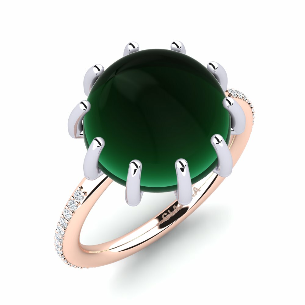 Or Rose& Blanc 18k Émeraude Cabochon Bague Lakicia
