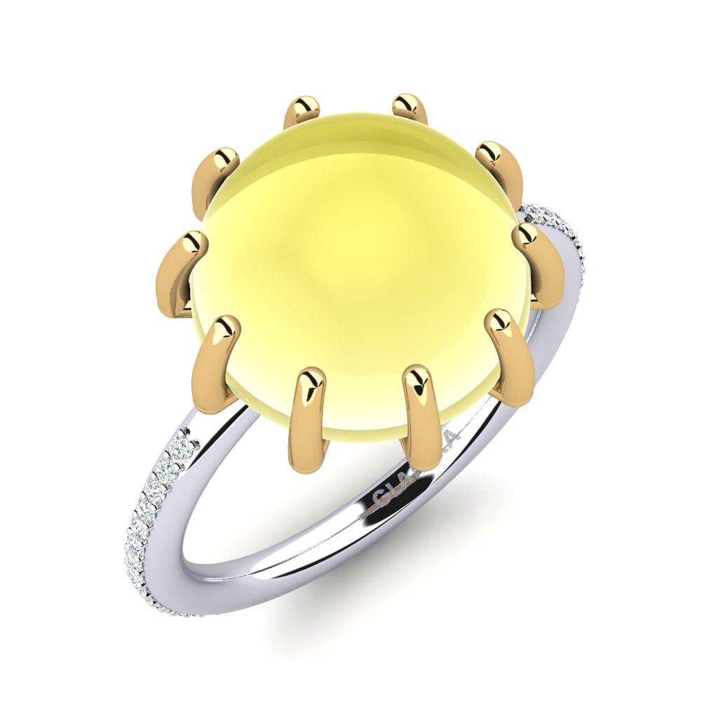Or Blanc & Jaune 14k Topaze Citron Cabochon Bague Lakicia